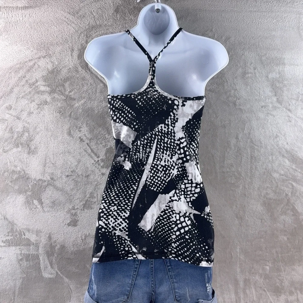 Lululemon Power Y Tank Top Womens‎ Size 4 Black White Geographic Performance